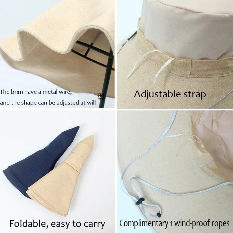 Summer Wide Brim Sun Hat Womens Foldable Travel Packable Bucket Hat Japanese UV Sunscreen Cotton Linen Beach Hat Fisherman Hat 241104