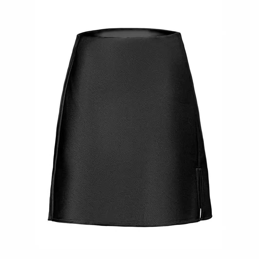 Women A-line Short Skirt Solid Color Satin Split Half Skirt High Waist Elastic Sexy Skirt Length Adult Career Skirts 241023