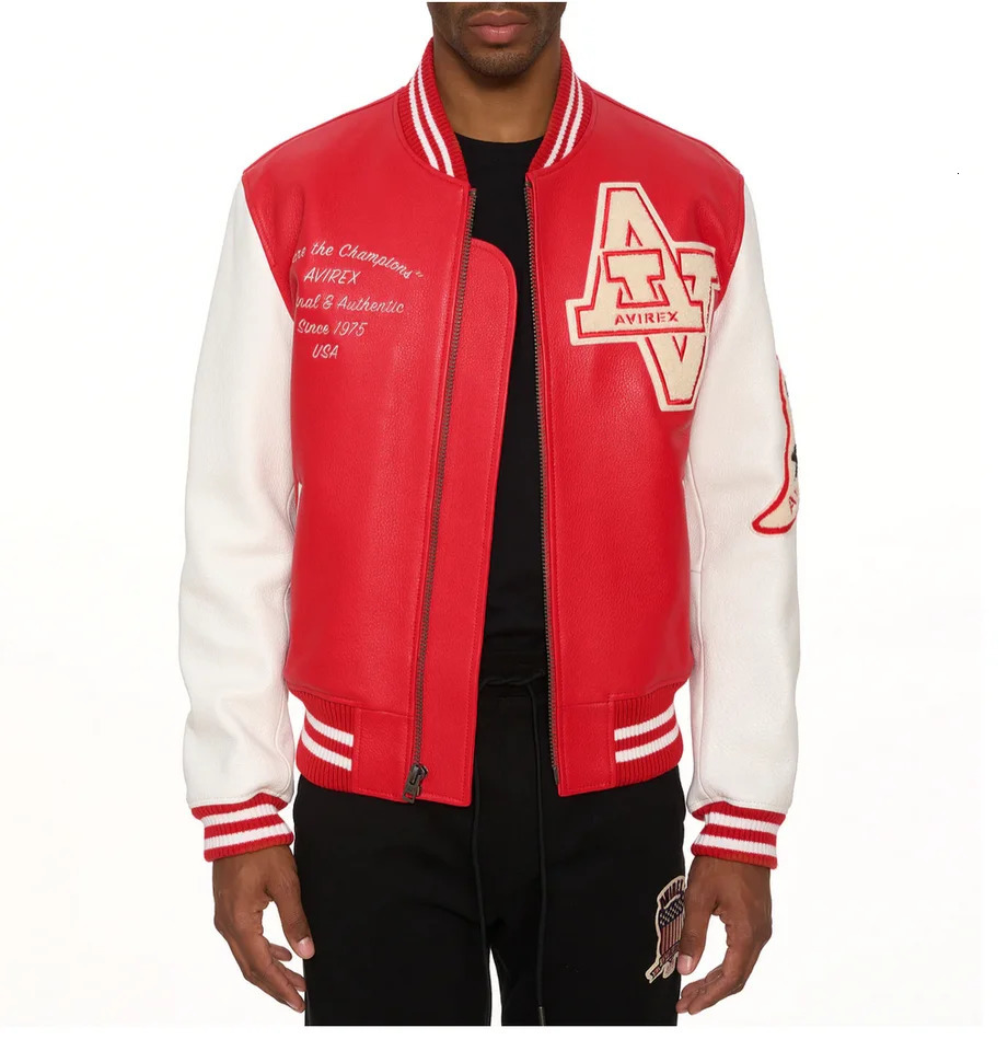 Mens Real Leather Jacket with Embroidery thicken first layer cowhide leather Winter Classic Warm Baseball outfits Coat 241104