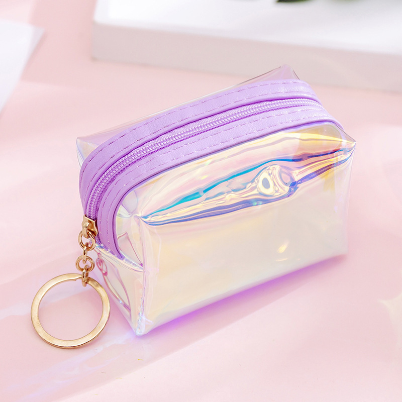 New Korean Instagram Girl Heart Transparent Laser Zero Wallet Student Mini Coin Keychain Bag