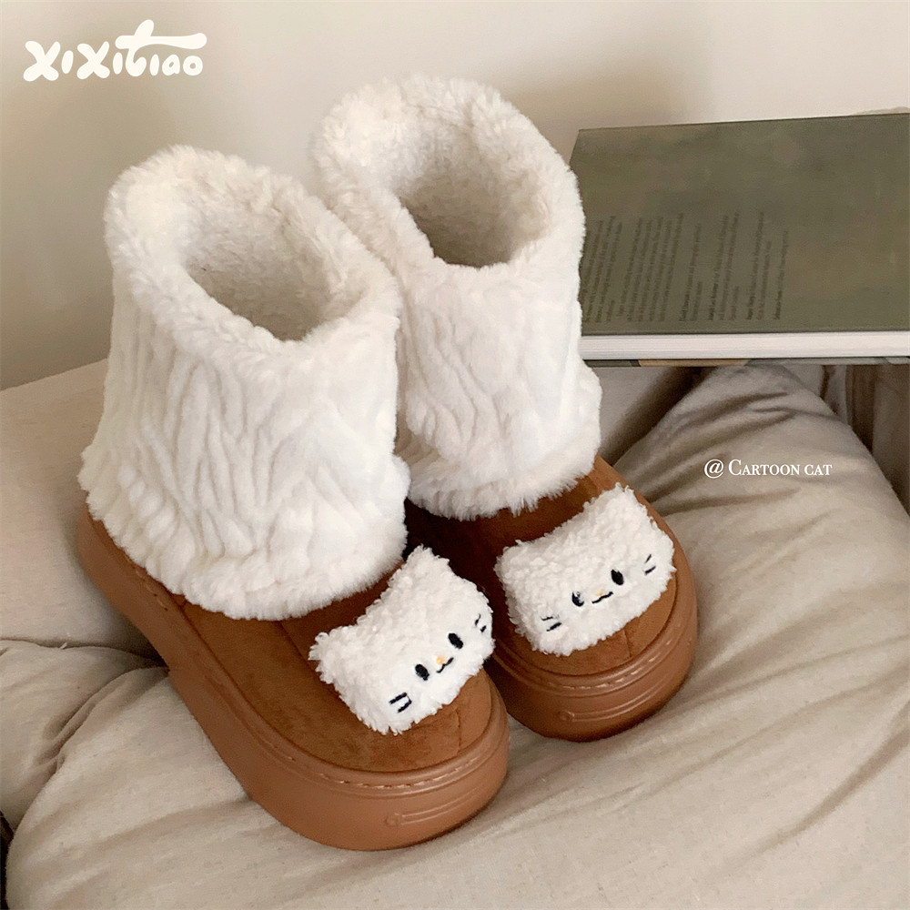 2024 Winter Fur Boots Snow Boots Women Fluffy Fuzzy Furry Faux Fur Boots Middle Calf Platform Pink Black White Furry Boots