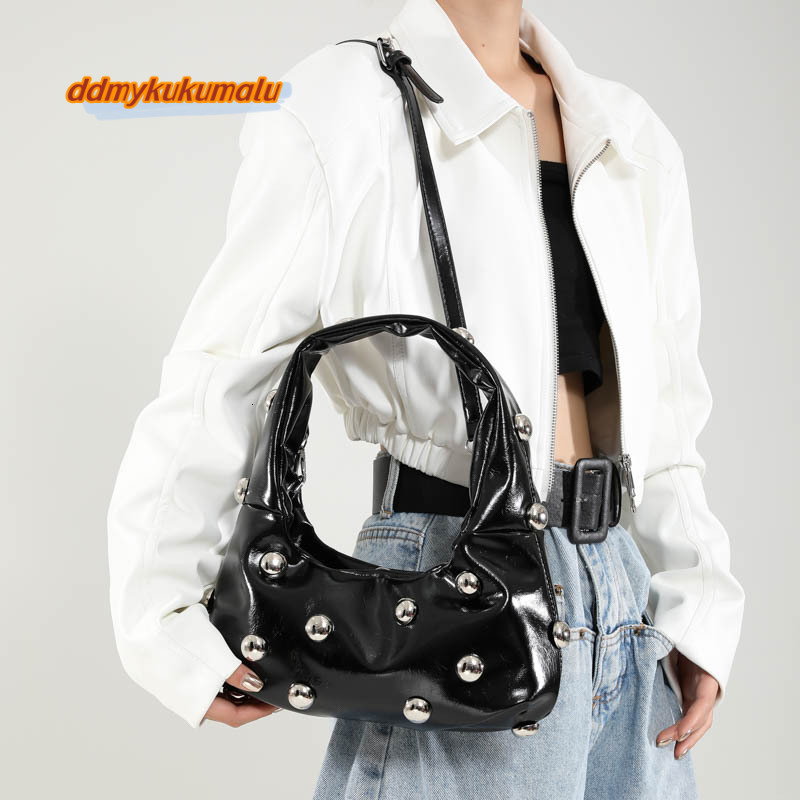 Fashionable and versatile rivet handbag for women 2024 new simple underarm bag, popular single shoulder commuting bag #28 kukumalu