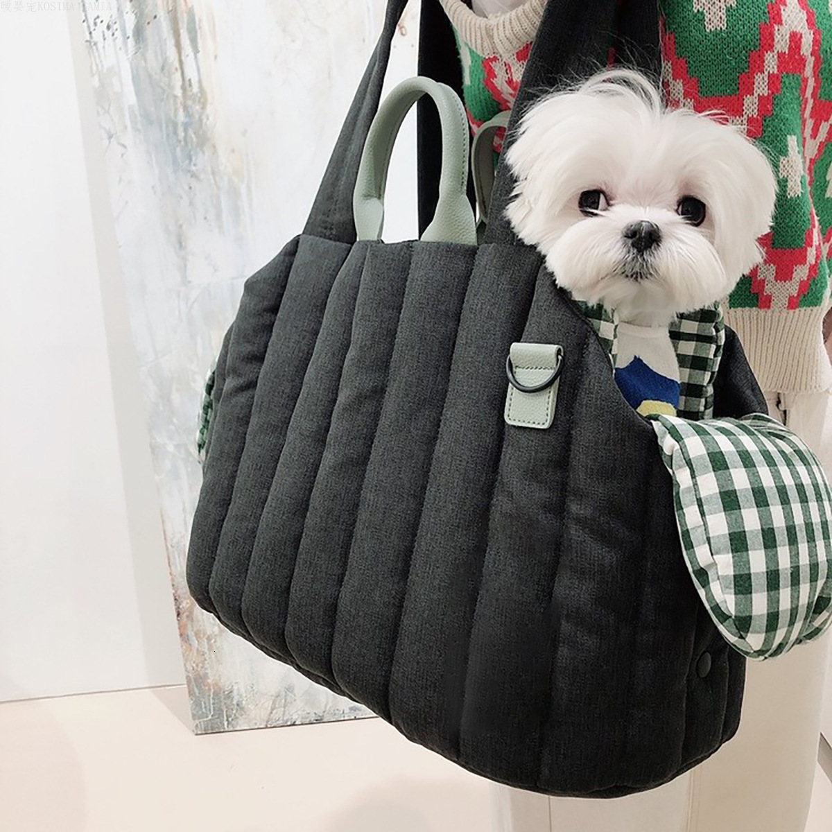 Pet Dog Plaid Warm Water Washable One Shoulder Diagonal Cross Pet Bag Large Space Cat Bag Suitable For Puppies And Cats