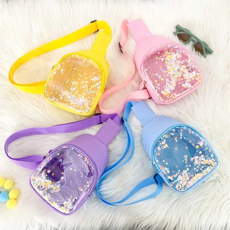 Cute Colorful Girls Transparent Sequin Chest Bag Lovely Creative Boys Kids Zipper Crossbody Bag Children Coin Purse Handbags LX241104