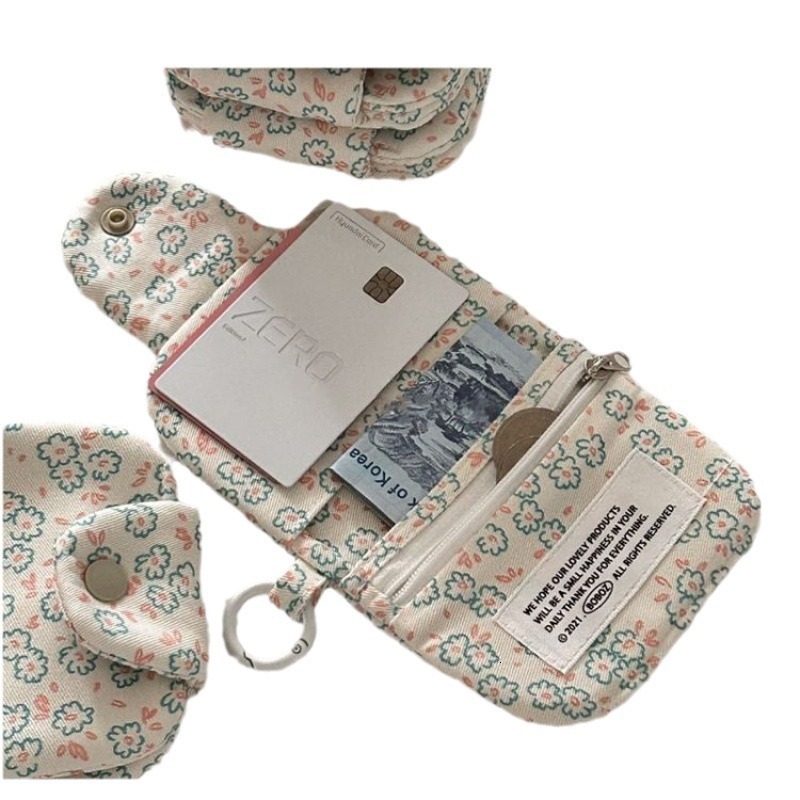 New Cute Flower Hangable Small Fresh Card Multi layer Zero Wallet Canvas Earphone Storage Carrying Bag