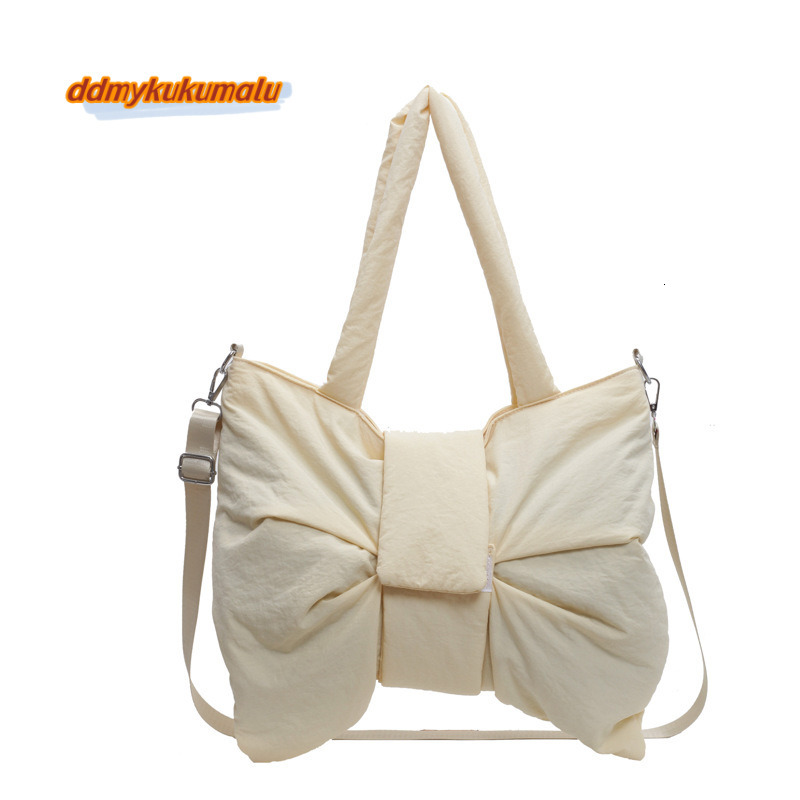 2024 new minimalist canvas one shoulder bag, cute and exquisite bow tie, niche crossbody commuting tote bag #31 kukumalu