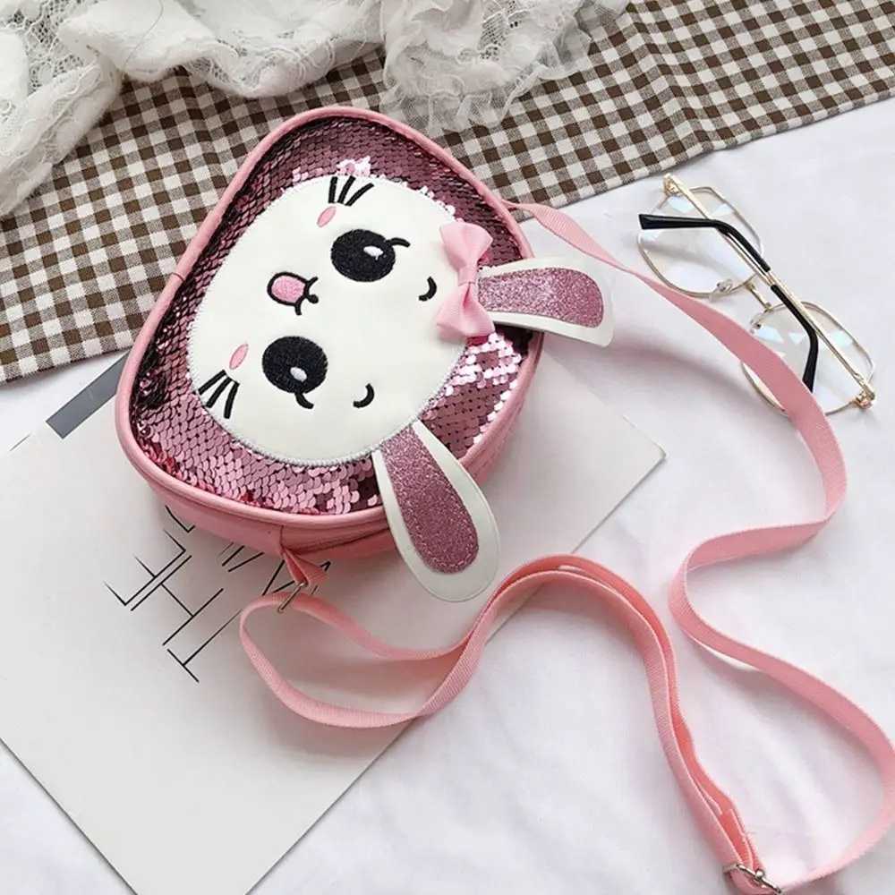 New Cute Sequins Bunny Pu Leather Shoulder Bag Sweet Little Princess Shoulder Coin Purse Crossbody Bag LX241104