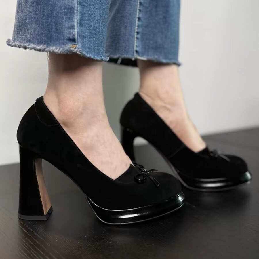 Women's Fashion Dress Shoes:High Heel Chunky Heel Design Sense Shallow Simple Design Versatile,Black/Brown,Free shipping