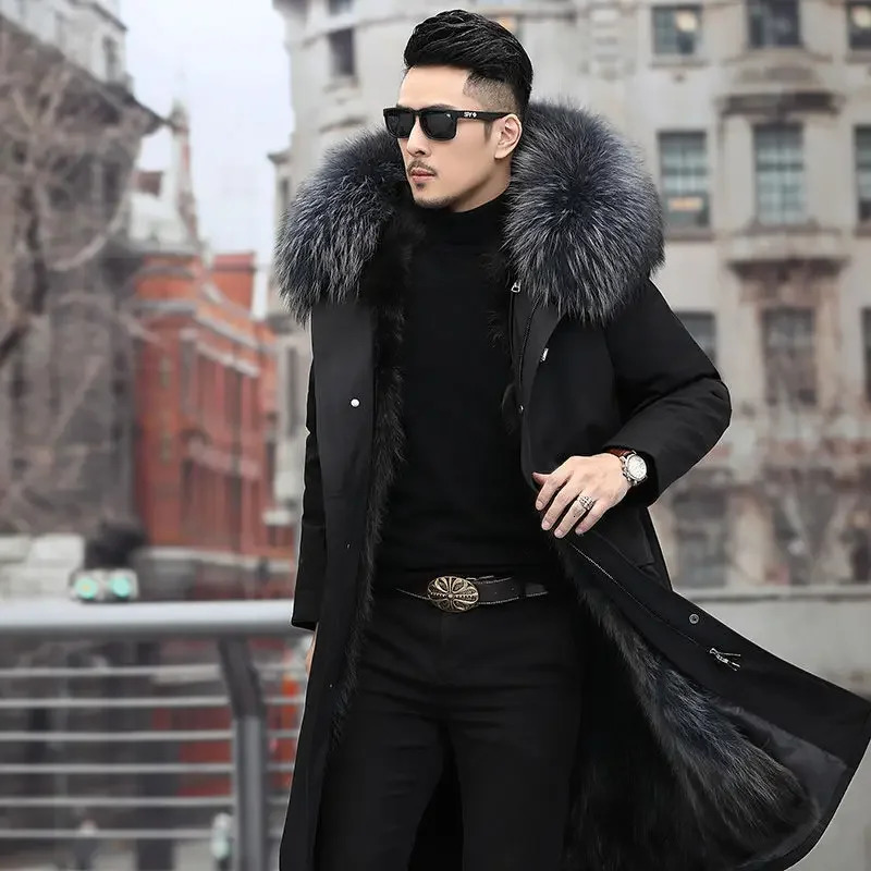 Thick Warm Coat Men Winter Mens Parker Medium and Long Fur In One Thermal Jacket Detachable Liner 241104