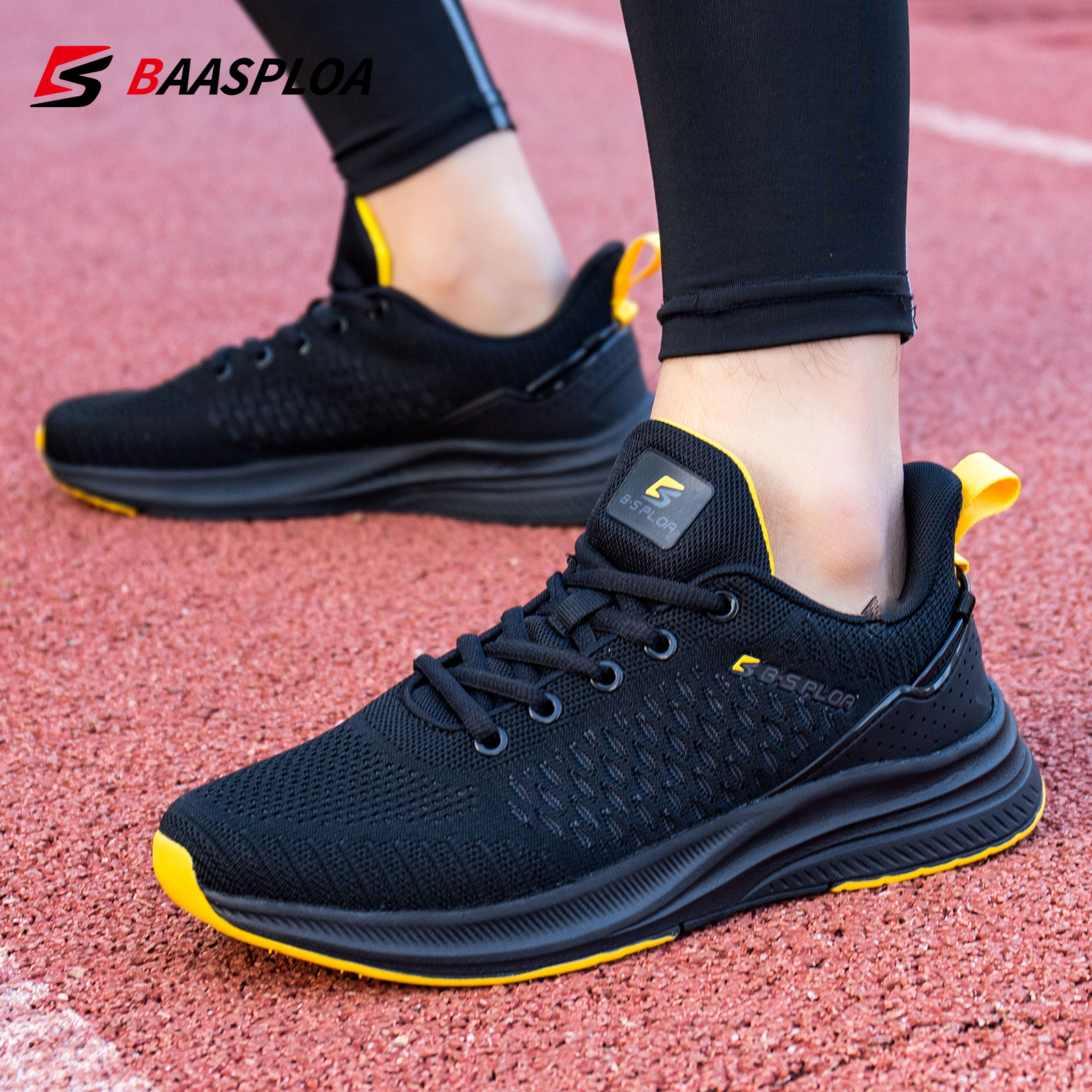 Baasploa Lightweight Running Shoes For Men Mesh Casual Sneakers Lace-Up Male Outdoor Sports Tennis Shoe