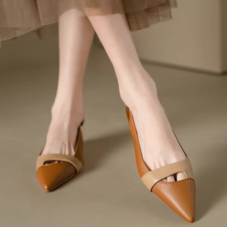 Women's Fashion Dress Shoes:Closed Toe French Style Retro Color Blocked Pointed Toe Chunky Heel,Black/Orange,Free shipping