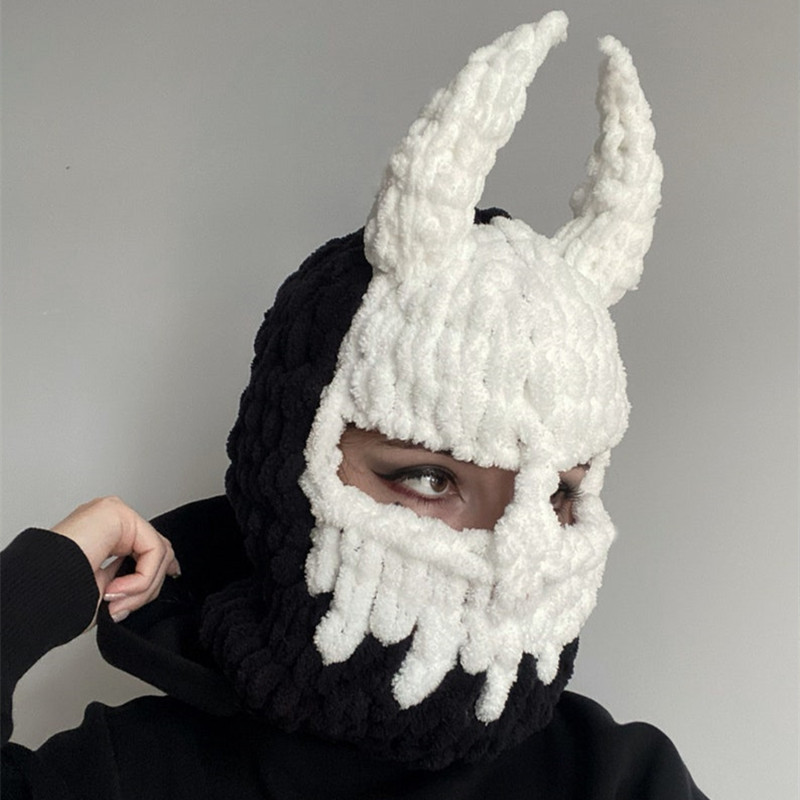 Beanie Skull Caps Autumn Winter Unisex Knitted Hat Adults Handmade Knitted Color Big Rabbit Ear Thickened Warm Mask Christmas gifts