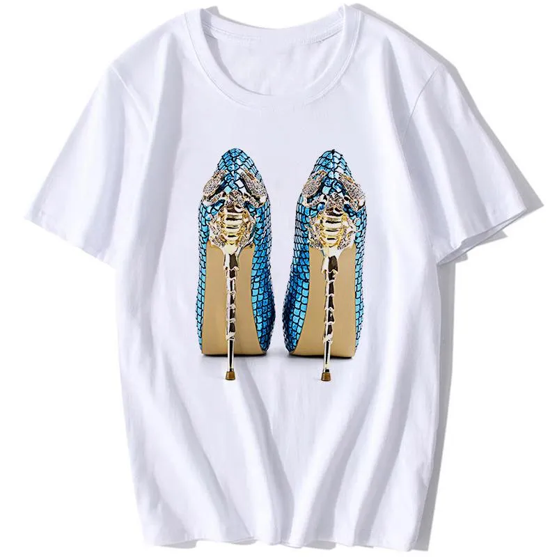 Women's T-Shirt Est Watercolor High Heels Shoes Print Fashion Femme Women 90s Hip Hop Tops Tees Shirt Hipster Vintage Streetwear