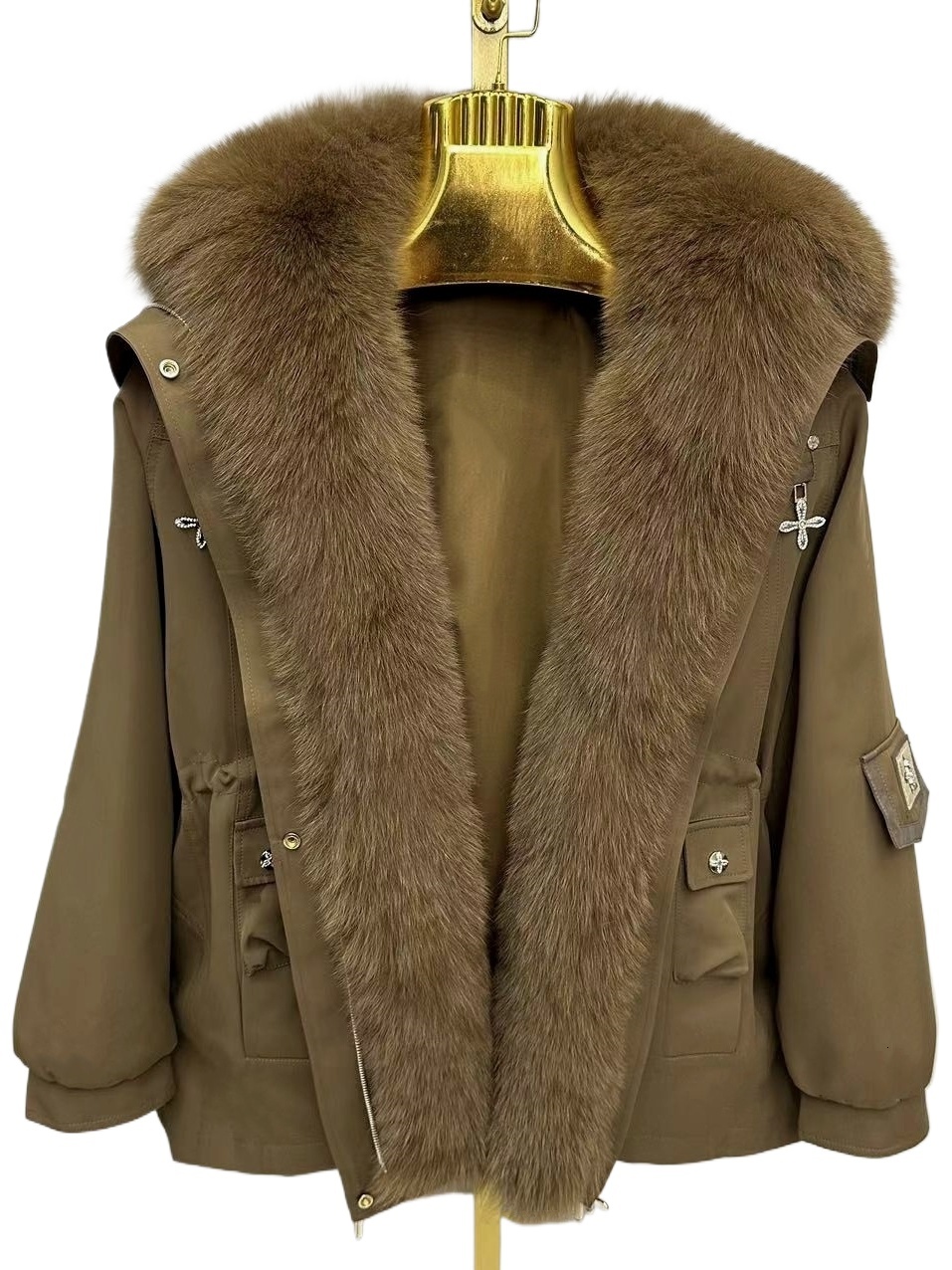 Korea New Winter Women Parkas Fox Placket Casual Overcoat Thicken Warm Removable Rex Rabbit Er Fur Wadded Jacket Coat