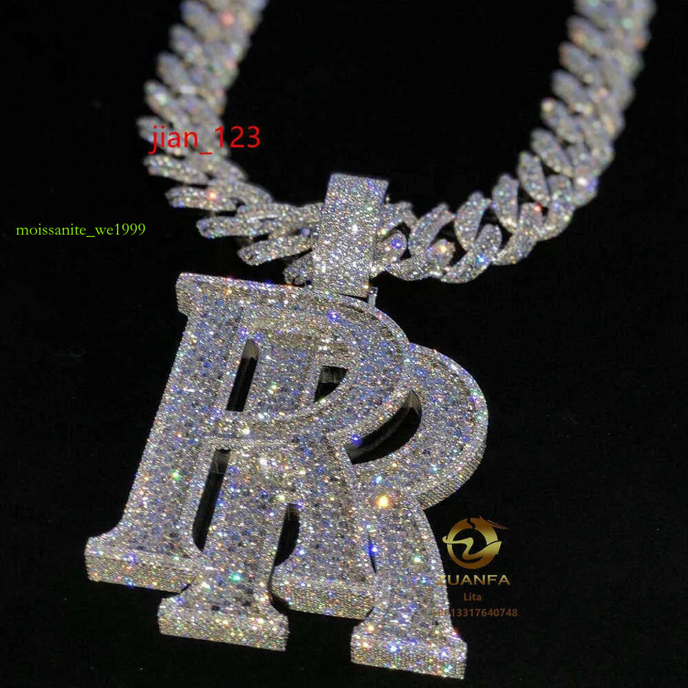 Iced Out Jewelry Moissanite Dias Necklace Initial Hip Hop Sier Custom Pendant