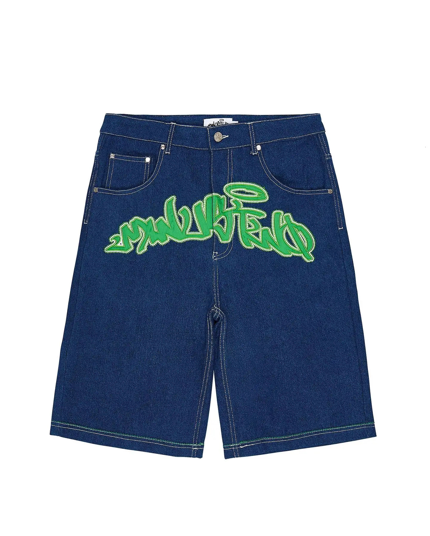 Y2k for Embroidery Haruku Loose Casual Jean Hip Hop Punk Denim Gym Shorts Men Women Summer Street 240327