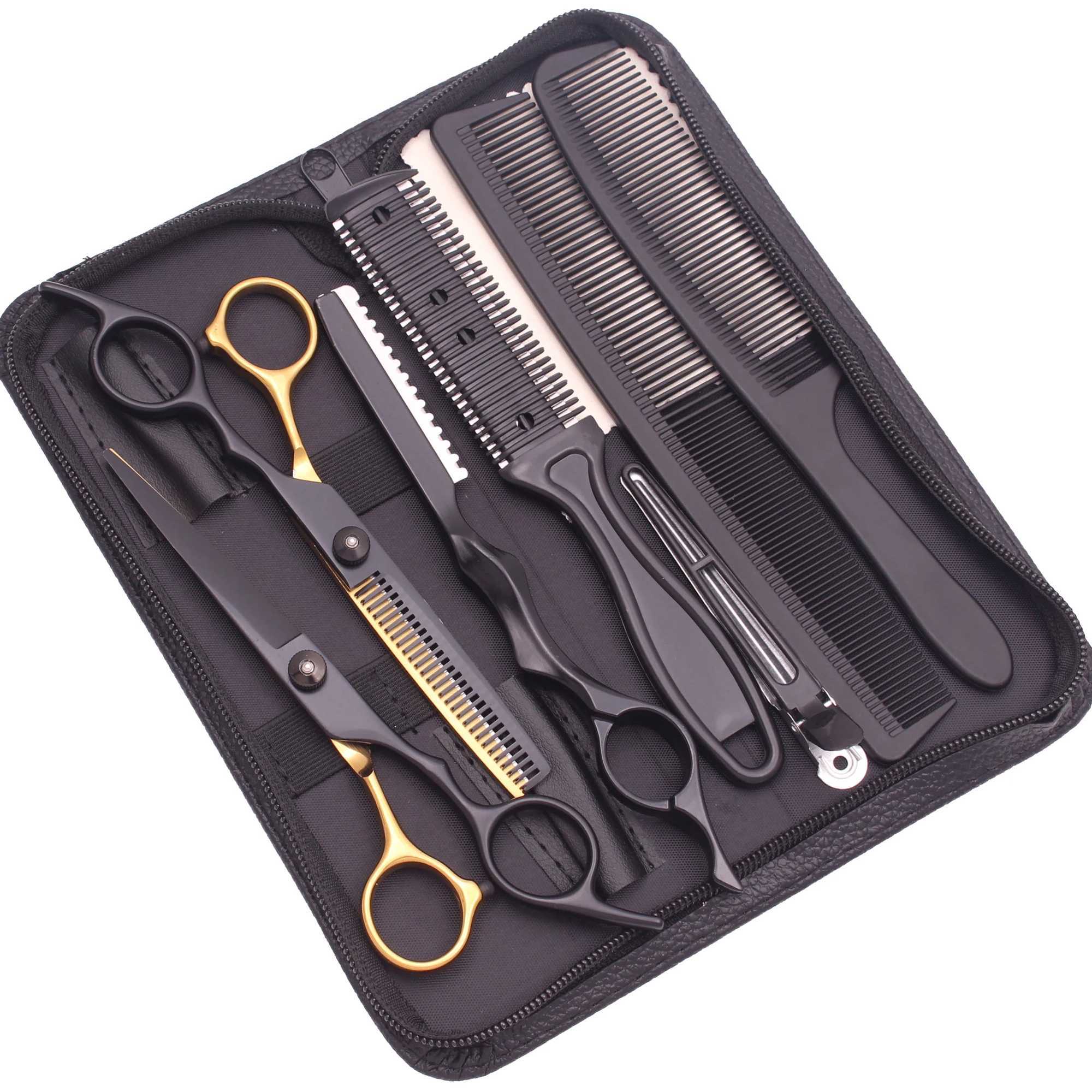 6.0 Hair Scissors Professional Cutting Shears Thinning Hairdressing Haircut Comb Razors Sets Salon Barber Home DropshippingXJ2411