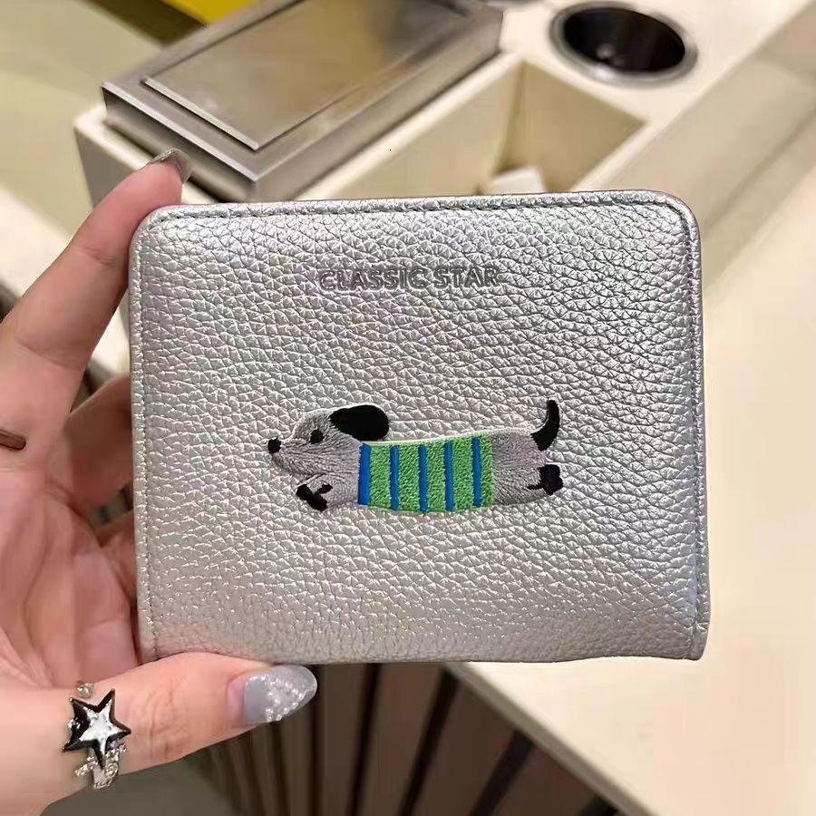 New wallet designer sausage wallet cartoon leather coin folding cute dog short fashion bag card bag