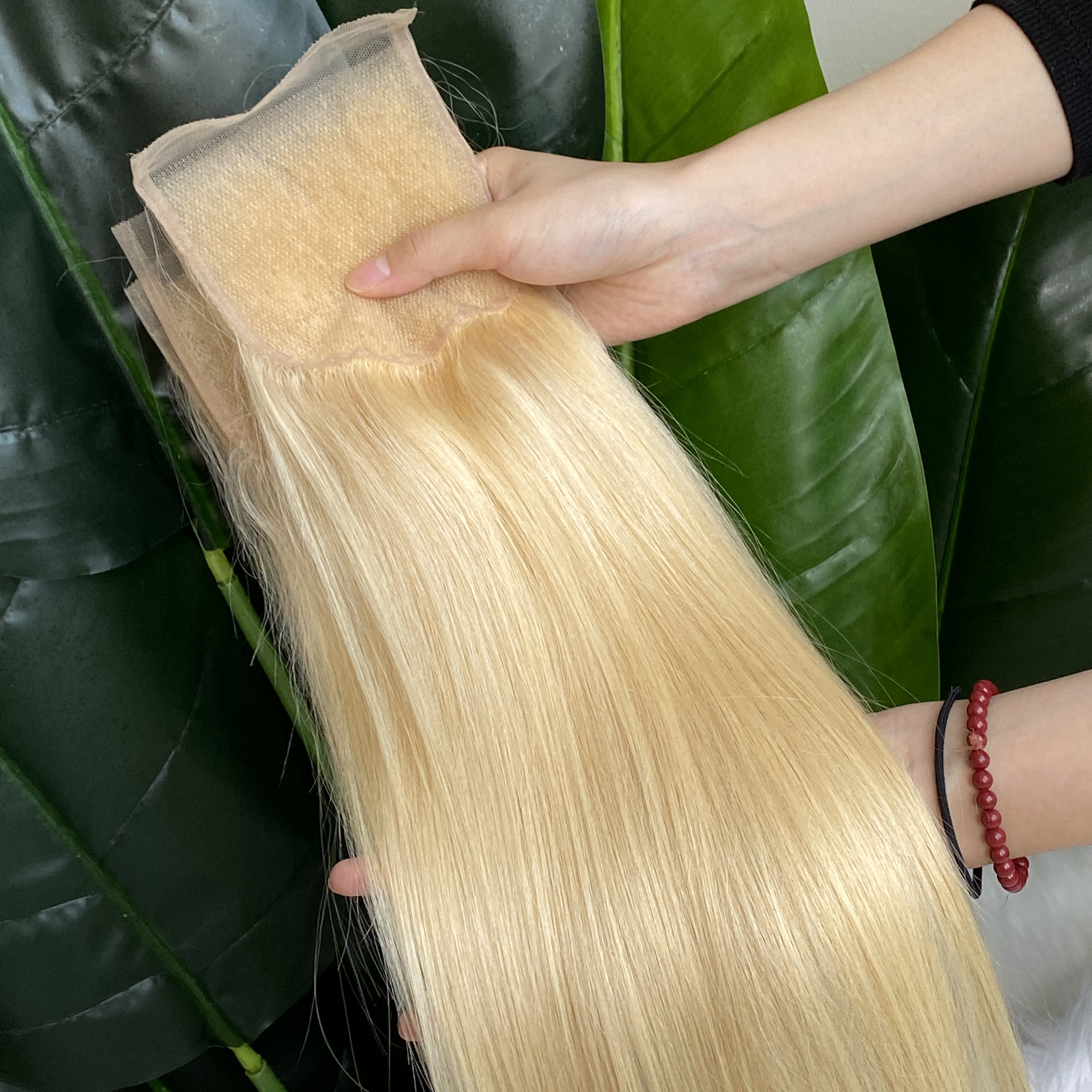 Grade 100% Human Hair Extension 4x4 Transparent Lace Closure 3 Piece 613 Silky Straight Hair On Sale