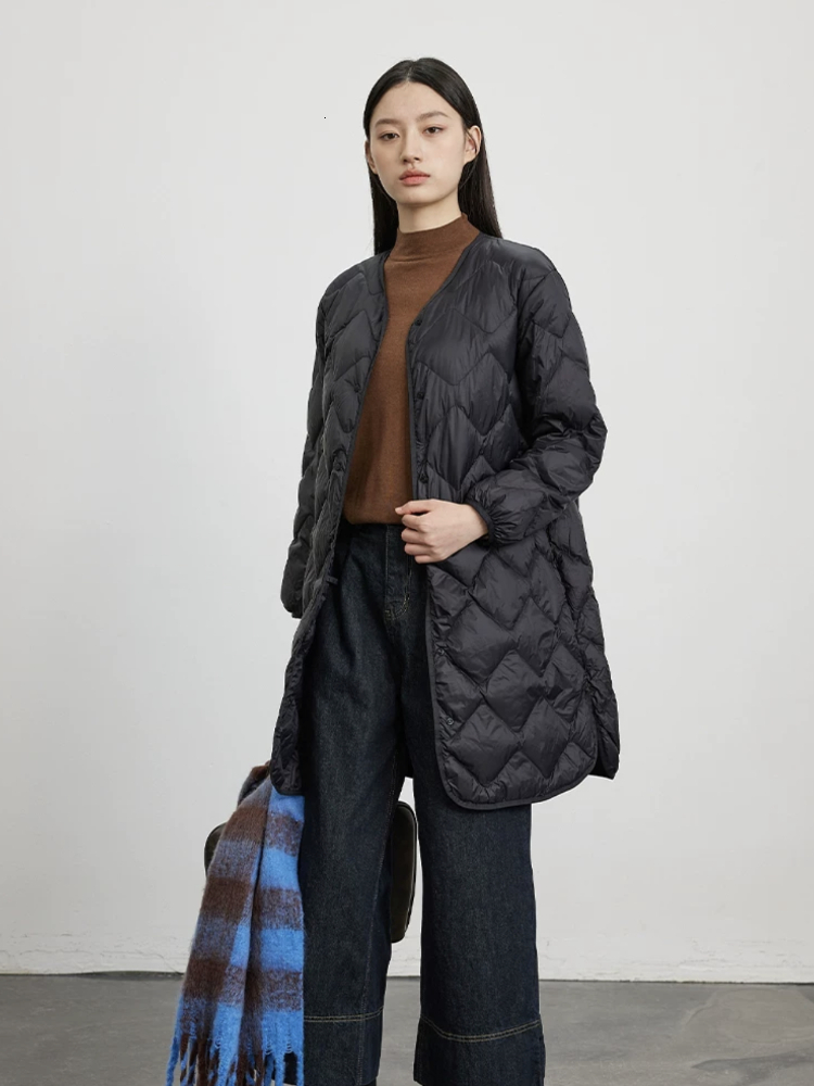 Women's Fall Winter New Puffer Coats Round Neck Vintage Single-Breasted Outerwear Thick Warm Mid-Length Down Jackets