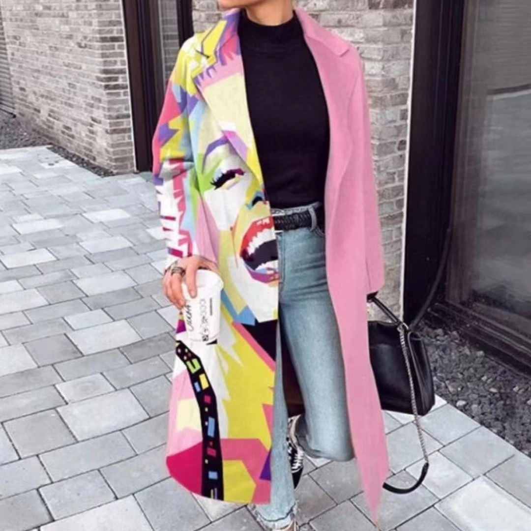 womens coat designer coat 2024 autumn women's clothing multiple color blocked grid pattern long sleeved collar coat printed dragon phoenix woolen
