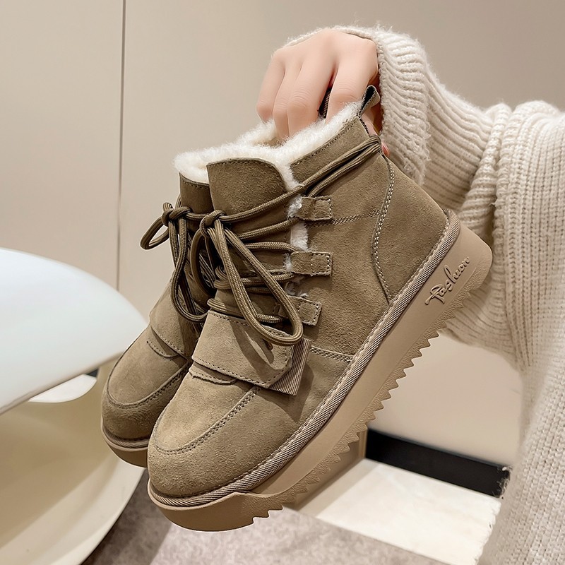 Women's Autumn Winter Casual Lace Up Plush Thick Warm Low Cut Cotton Boots Free Shipping.