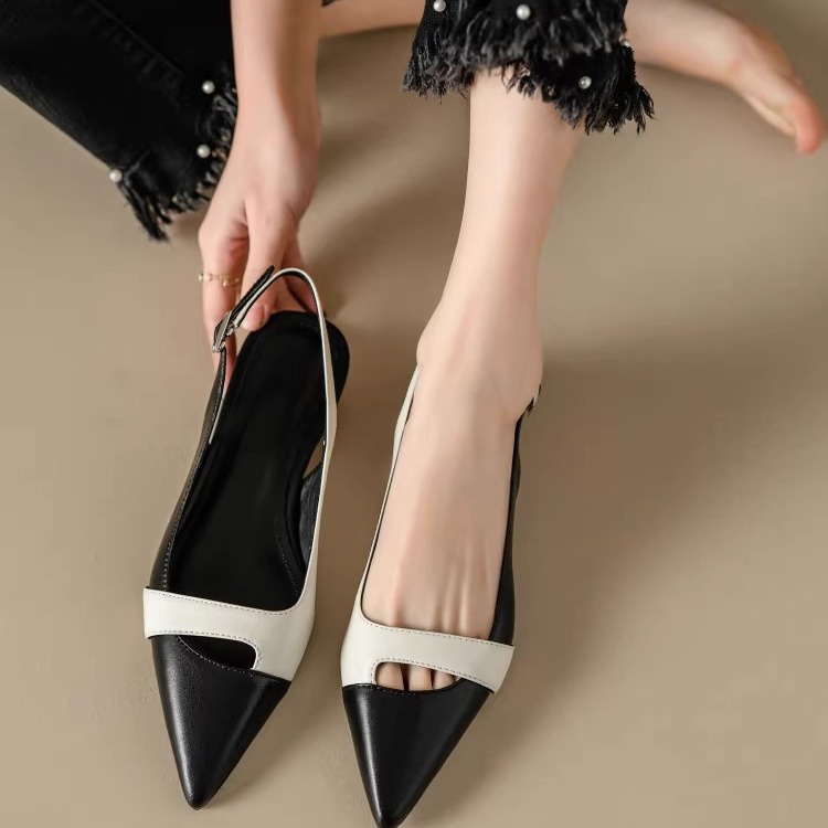 Women's Fashion Dress Shoes:Closed Toe French Style Retro Color Blocked Pointed Toe Chunky Heel,Black/Orange,Free shipping