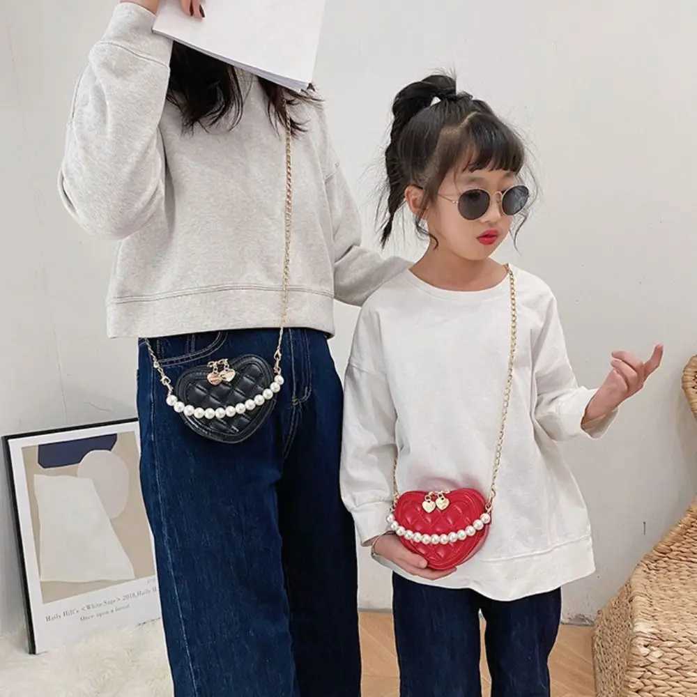 Pearl Handle Girls Mini Shoulder Messenger Bag Princess Wallet Coin Purse Handbags Cute Childrens Heart-shaped Crossbody Bags LX241104