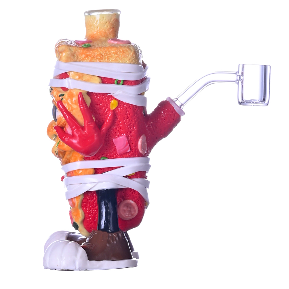 Cartoon Pizza Monster Glass Smoking Set - 6.7in Polymer Clay Crafted Water Pipe & 10mm Bowl