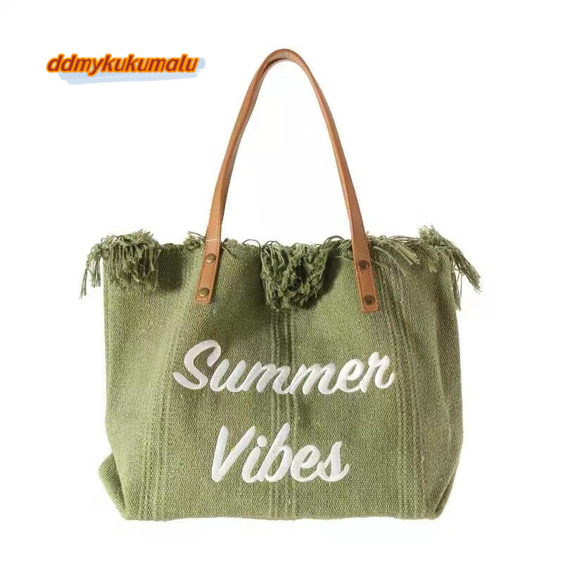 2022 new beach travel tote fashionable and simple tassel mommy large capacity single shoulder bag, trendy #17 kukumalu