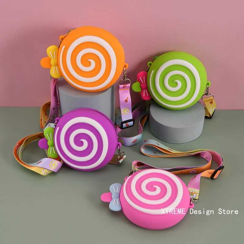 Silicone Round Candy Kids Crossbody Bag Cute Girls Lollipop Shoulder Messenger Bag Adjustable Strap Childrens Small Coin Purse LX241104