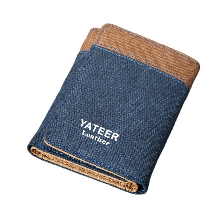 Men's Short Tri Fold Canvas Student Small Money Card Bag Cowboy Wallet Male Present