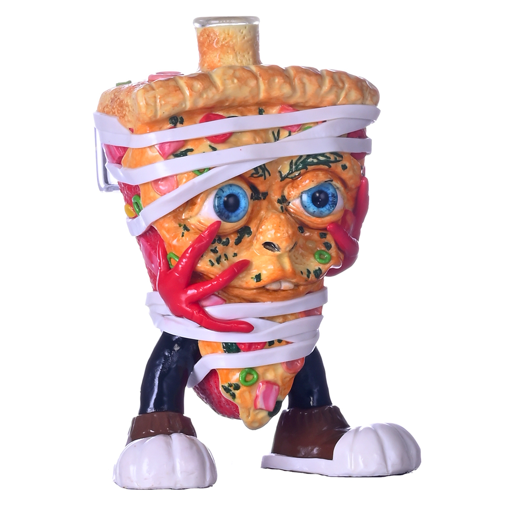Cartoon Pizza Monster Glass Smoking Set - 6.7in Polymer Clay Crafted Water Pipe & 10mm Bowl