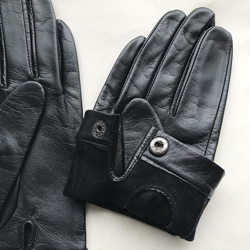 Men's Unlined Luxury Leather Gloves Women's Short gloves Wrist Button Goat Leather Winter Warm Driving Touch Screen Fit Gloves Femal Black g