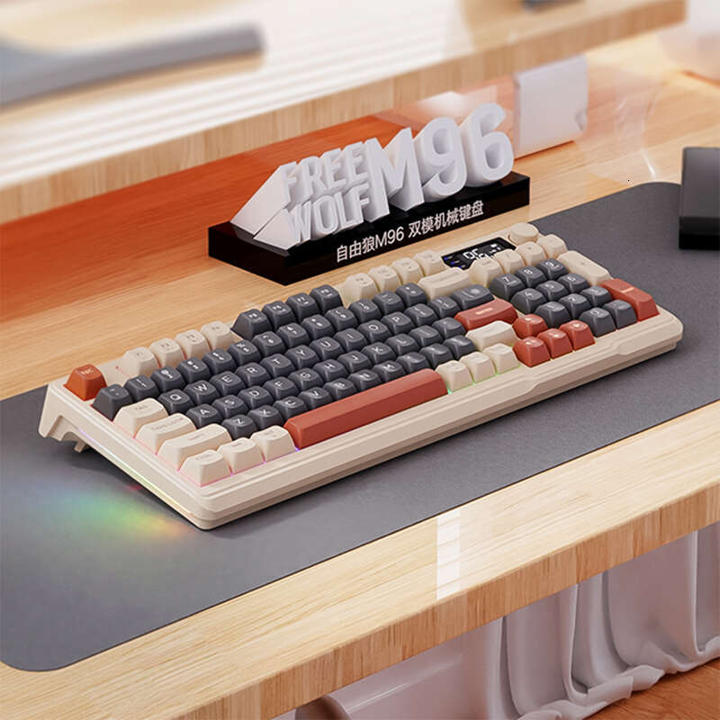 M96 Bluetooth Keyboard,2.4G Dual Mode Connection,Battery Digital Display,Multimedia Knob, Colourful Light,PC Notebook