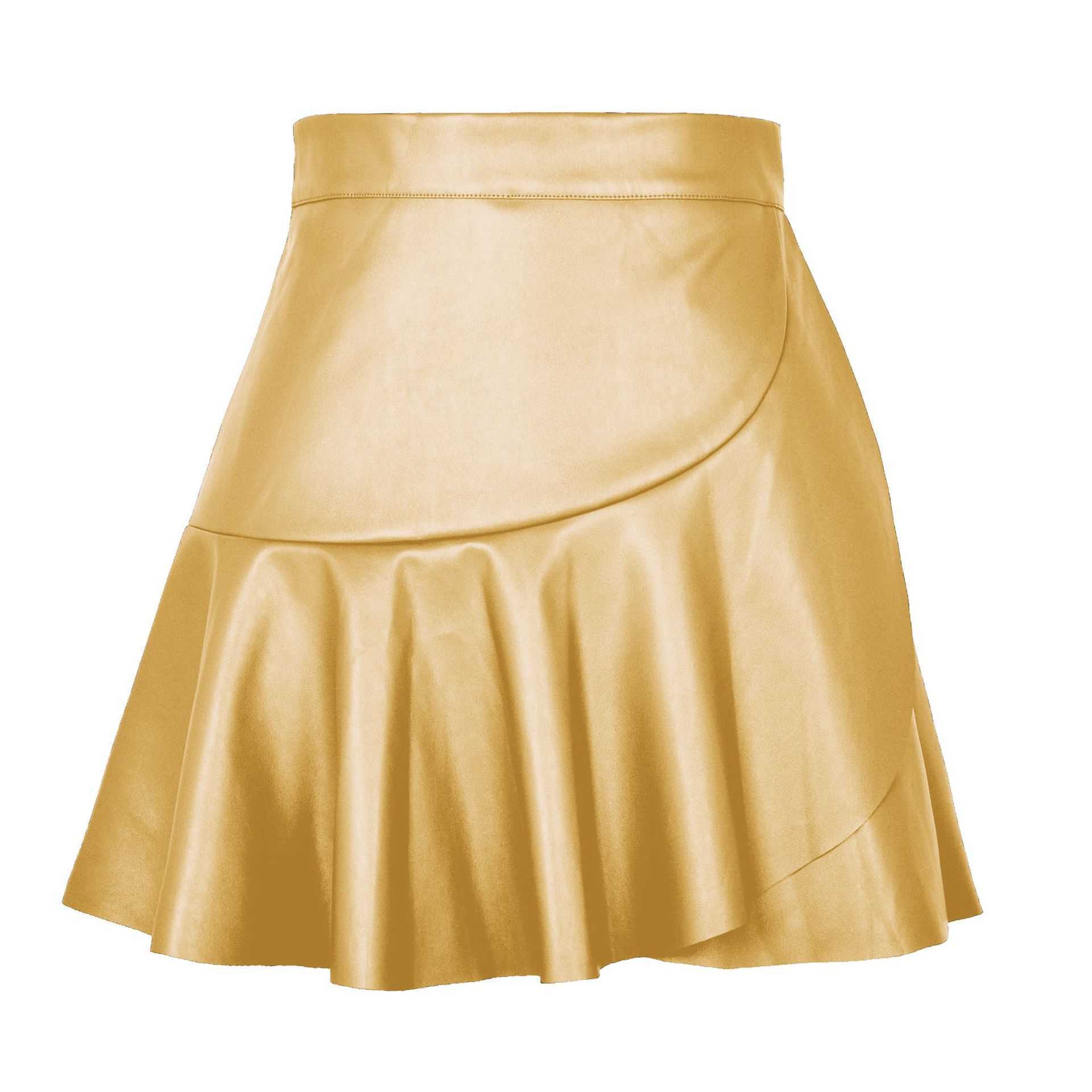 Women Vintage Pleated Skirts Hip-hugging Skirt High Waist Ruffled Irregular Leather Skirt Fashion Sexy Girls Pu Short Skirt 241023