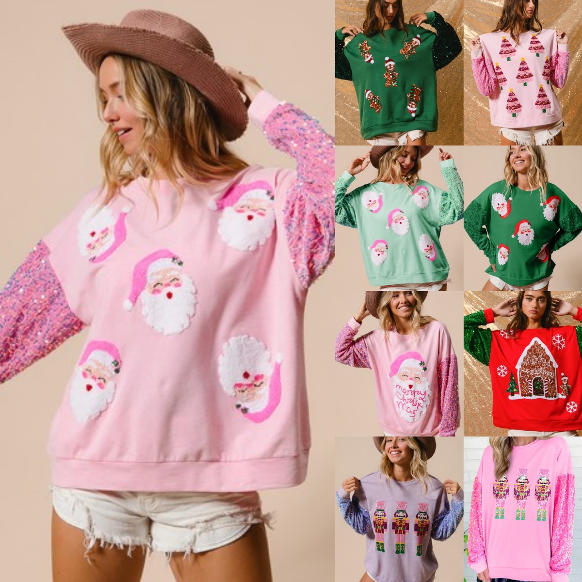 Women's Hoodies Christmas Glitter Hoodie Stylish Women's Christmas Tree Long Sleeve Top Cute Gingerbread Man Casual T-Shirt Chic Holiday Att