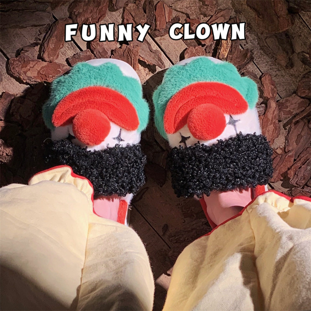 Slipper Fluffy slipper Ladies plush fun winter sweet home fashion girl home casual fashion platform shoes indoor Fun clown cotton slippers