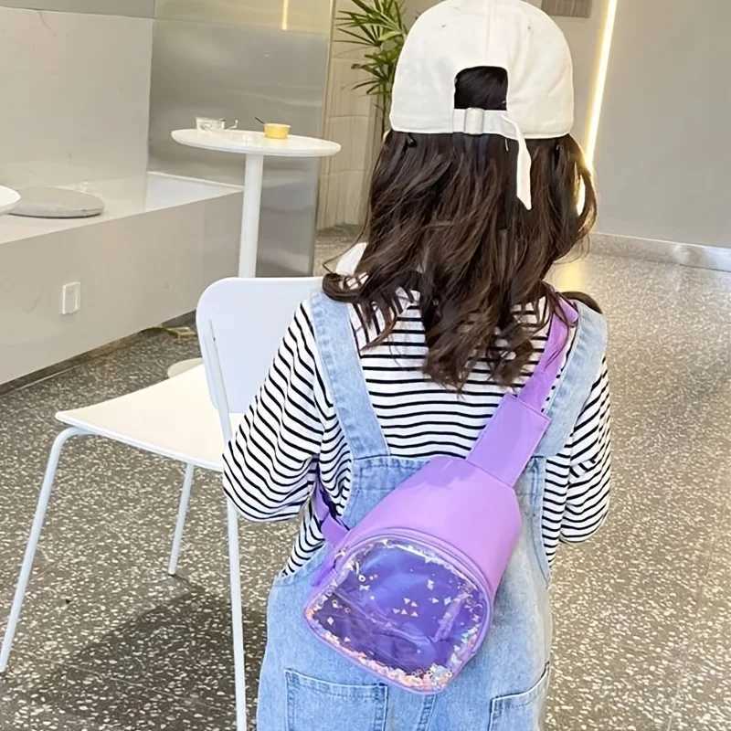 Cute Colorful Girls Transparent Sequin Chest Bag Lovely Creative Boys Kids Zipper Crossbody Bag Children Coin Purse Handbags LX241104