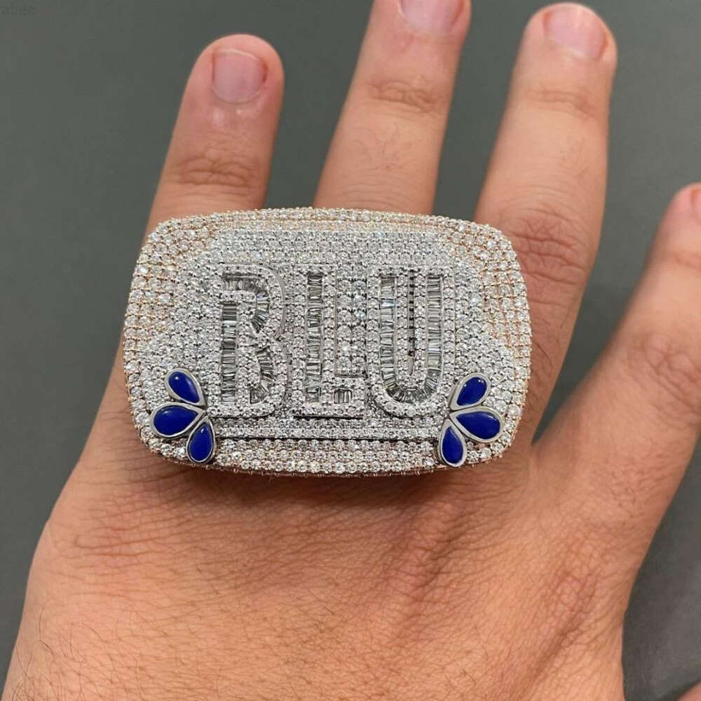 Dropshipping Personalized Customize 925 Sterling Silver Vvs Moissanite Diamond Iced Out Hip Hop Ring for Men