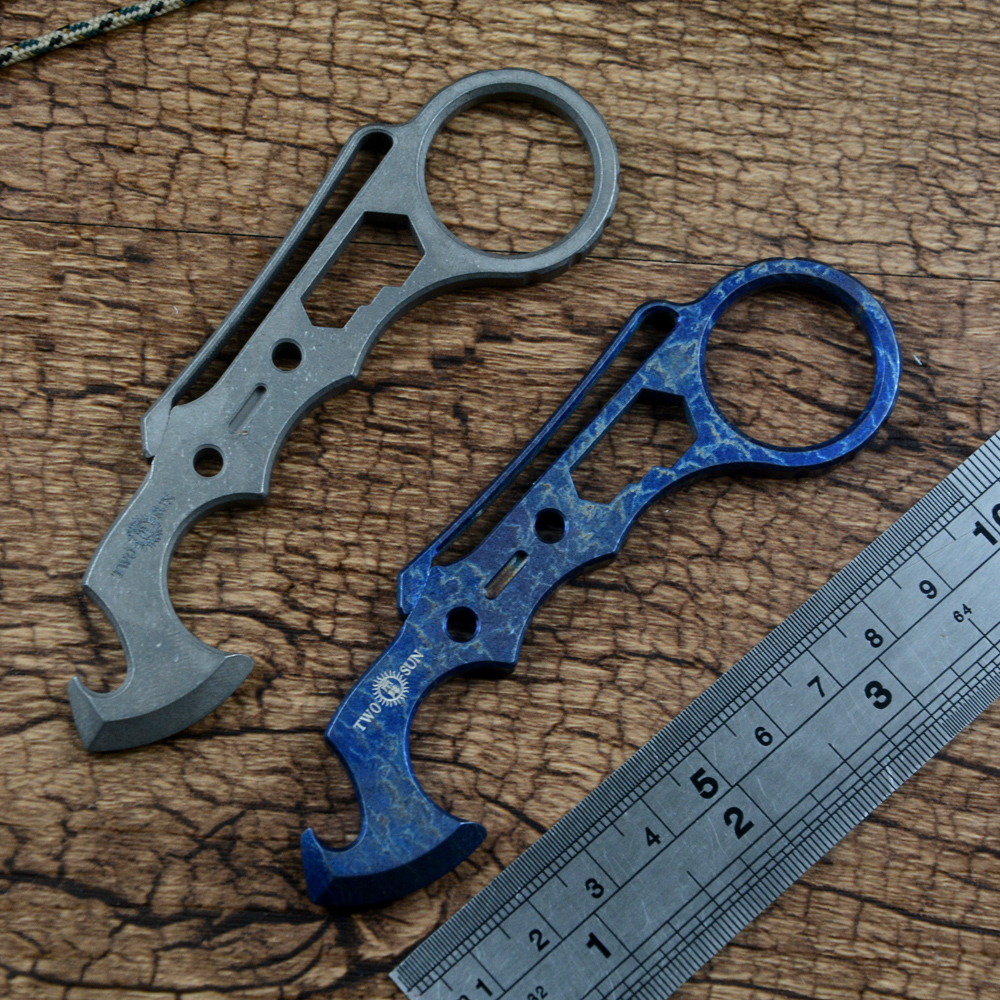 TWOSUN Multifunctional Tool EDC Stonewashed TC4 Titanium Alloy Outdoor Camping Defense Tools EDC23