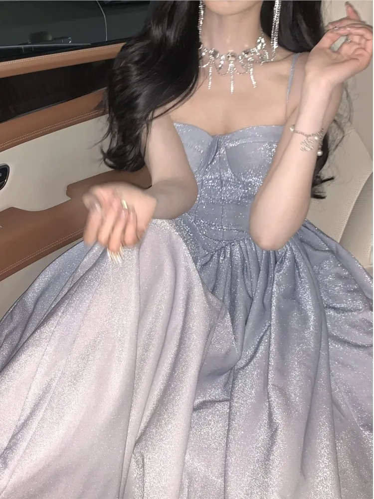 Elegant Party Short Dresses for Women Summer Vintage Spaghetti Strap Casual Female Clothes Wedding Birthday Midi Dress 240319