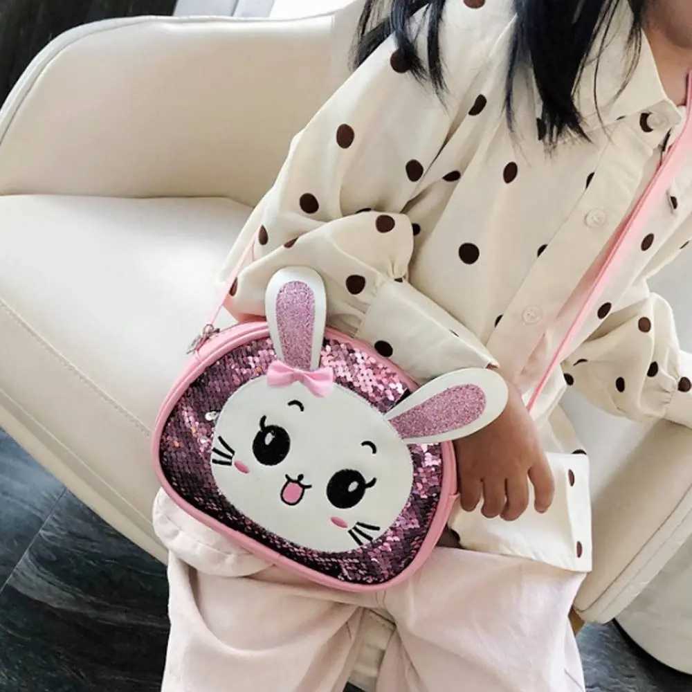 New Cute Sequins Bunny Pu Leather Shoulder Bag Sweet Little Princess Shoulder Coin Purse Crossbody Bag LX241104