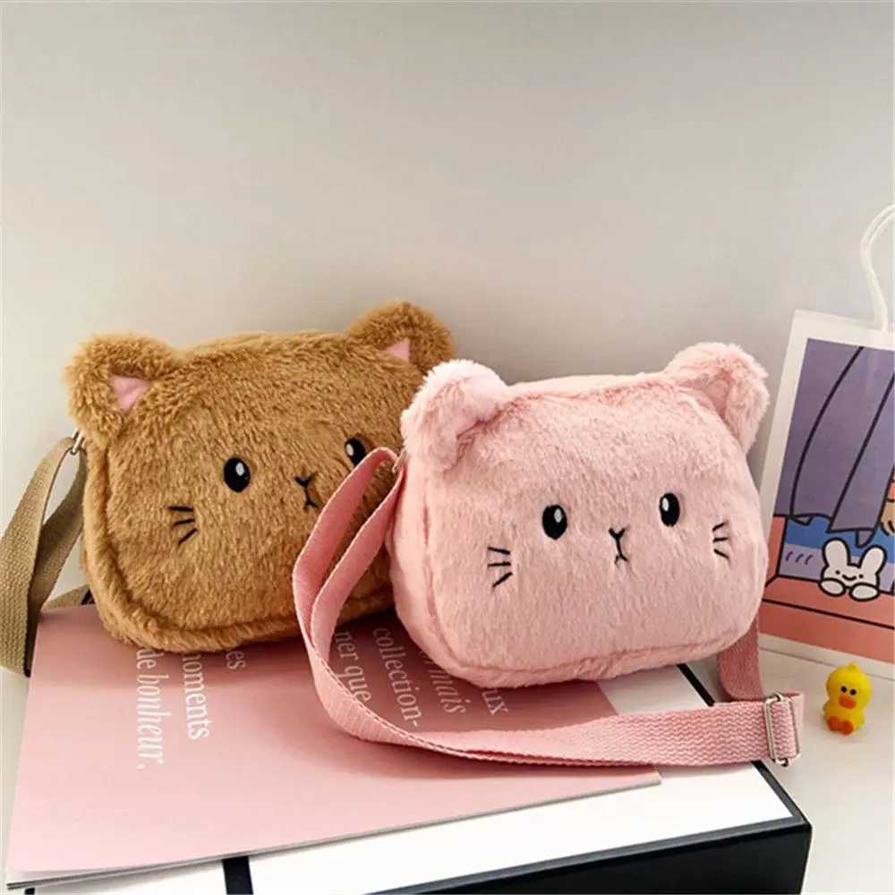 New Cute Soft Plush Childrens Shoulder Bag Cat Baby Girls Messenger Small Bags Kids Handbags Coin Purse LX241104