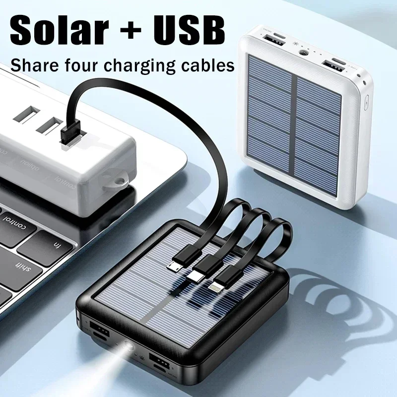20000mAh 4USB Lines Slim Solar Power Bank Charging Portable Charging External Spare Battery for All Smartphones Solar Powerbank