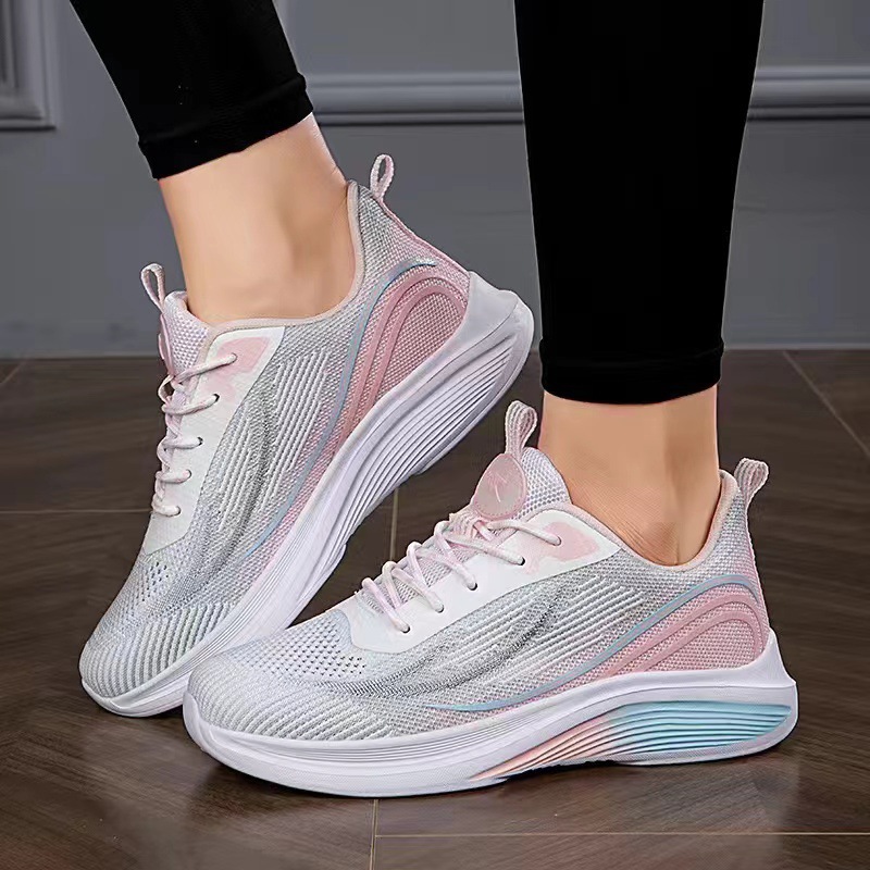 Women's Breathable Lightweight Lace Up Thick Soled Running Shoes.