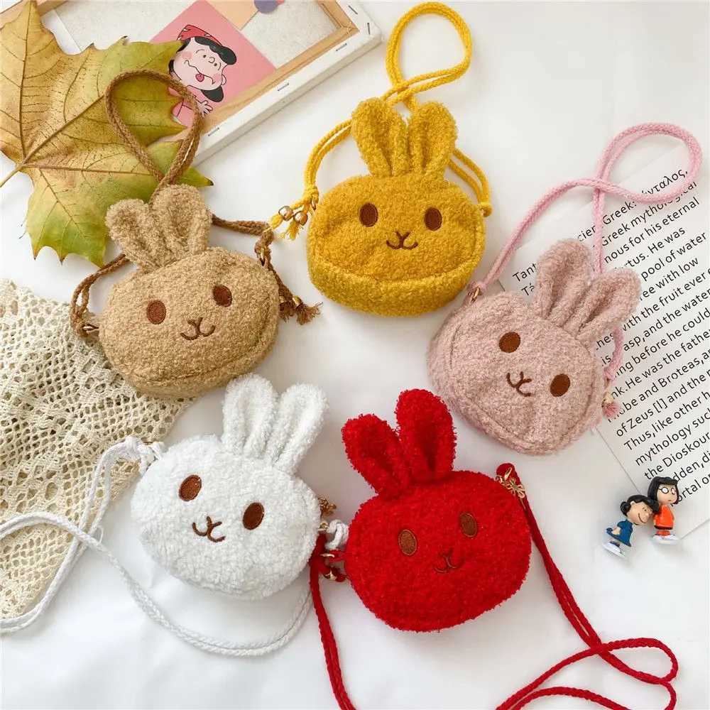 Cute Little Rabbit Kids Plush Drawstring Bag Casual Children Baby Shoulder Bag Sling Bag For Toddler Preschool Kids Gift LX241104