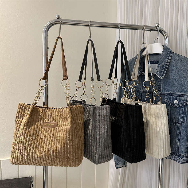 Designer Bag Retro Large Capacity Shoulder Bag Casual Simple Portable Shopper Tote Bag Corduroy Solid Commuter Zipper Women's Handbag purse luxur
