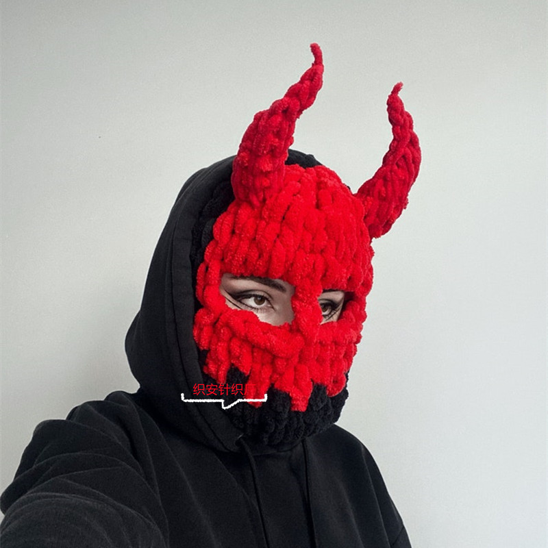 Beanie Skull Caps Autumn Winter Unisex Knitted Hat Adults Handmade Knitted Color Big Rabbit Ear Thickened Warm Mask Christmas gifts