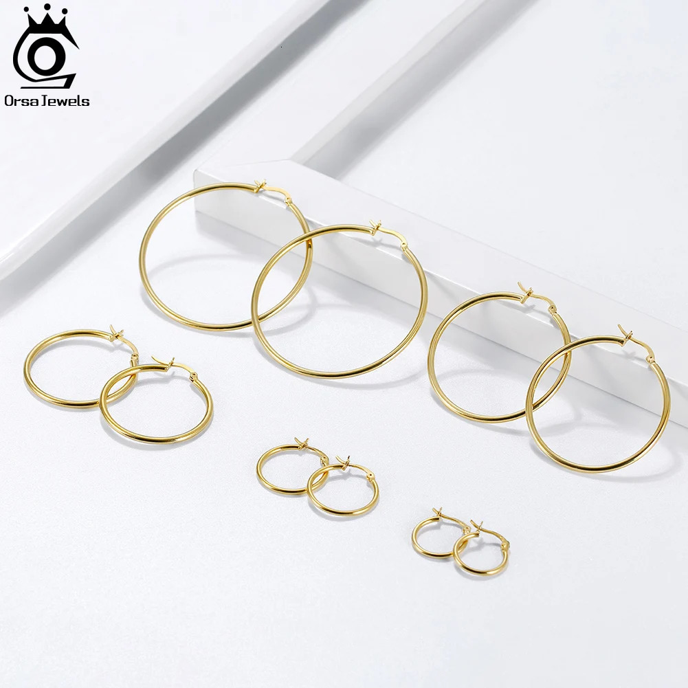 ORSA JEWELS 925 Sterling Silver Women Large Hoop Earrings 30 40 50MM Big Size Plain Earrings Female Jewelry Gift APE34 241018